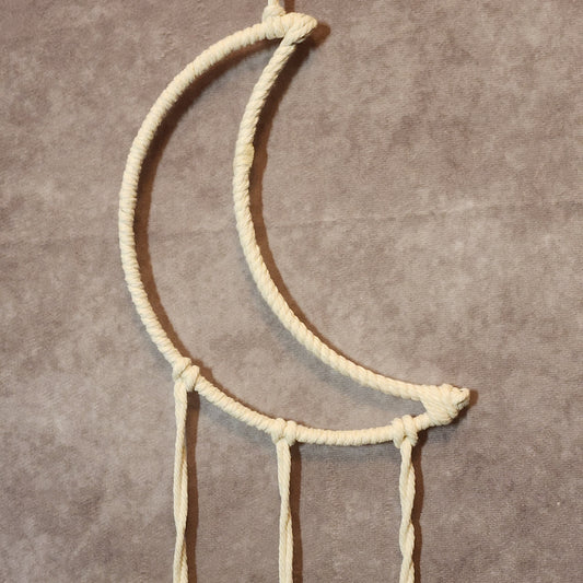 Macrame White Moon with Leaf Dream Catcher