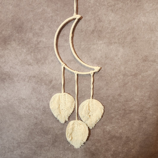 Macrame White Moon with Leaf Dream Catcher