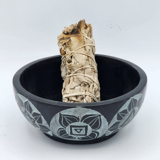Soap Stone Bowl - Black with Seven Chakras