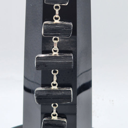 Black Tourmaline Silver Bracelet - 8”