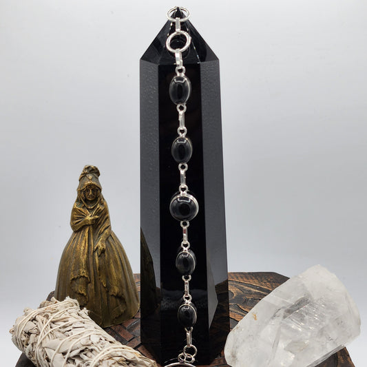 Obsidian Silver Bracelet - 8”