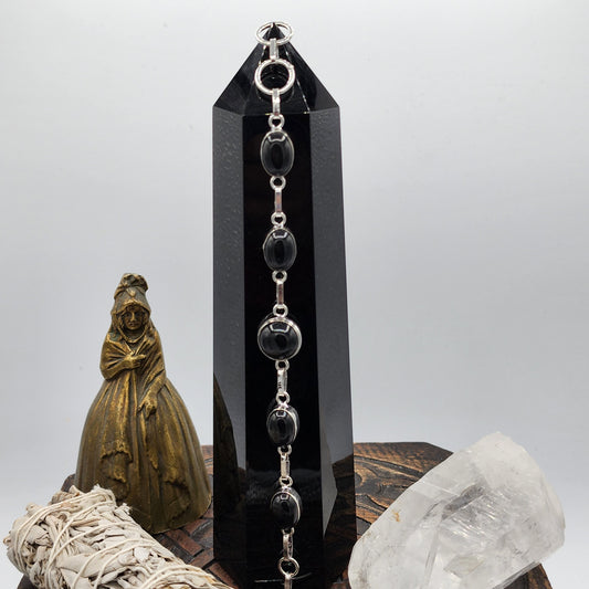 Obsidian Silver Bracelet - 8”